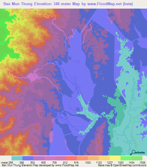 Ban Mun Thung,Thailand Elevation Map