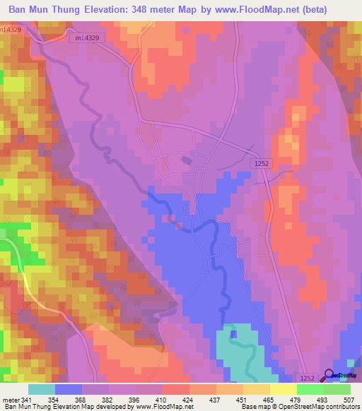 Ban Mun Thung,Thailand Elevation Map