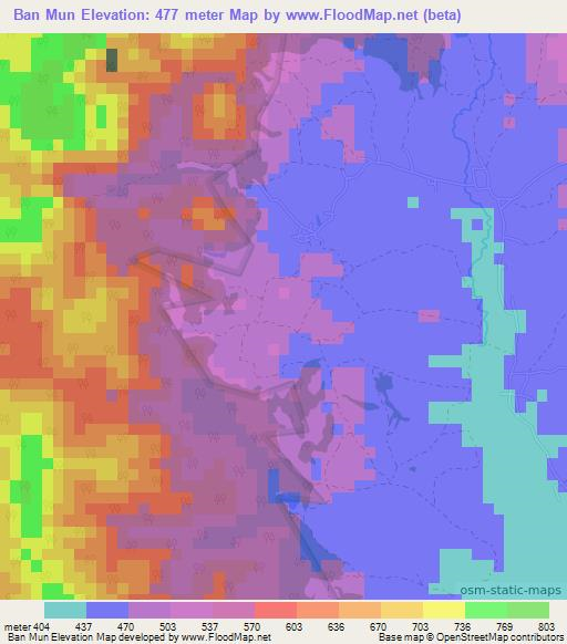 Ban Mun,Thailand Elevation Map