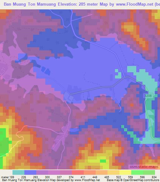 Ban Muang Ton Mamuang,Thailand Elevation Map