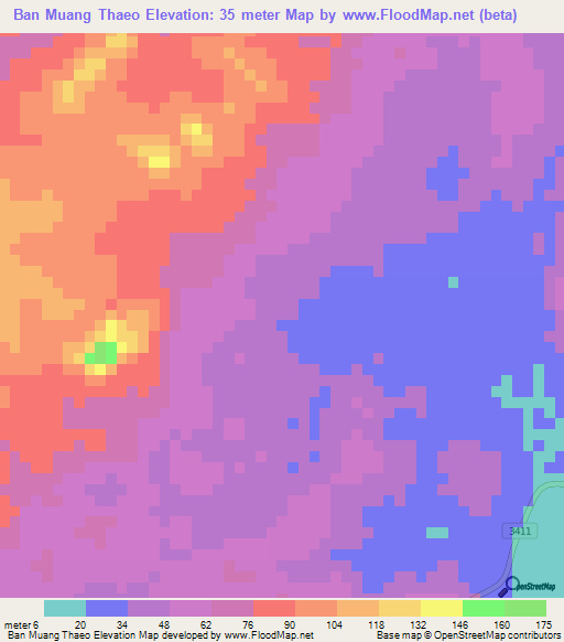 Ban Muang Thaeo,Thailand Elevation Map