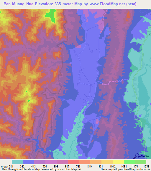 Ban Muang Nua,Thailand Elevation Map
