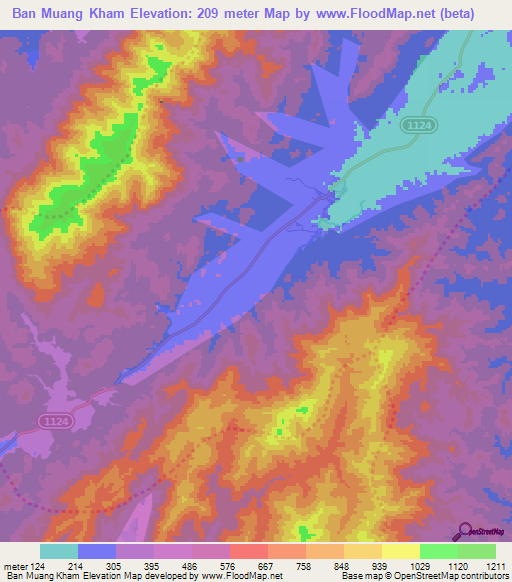 Ban Muang Kham,Thailand Elevation Map
