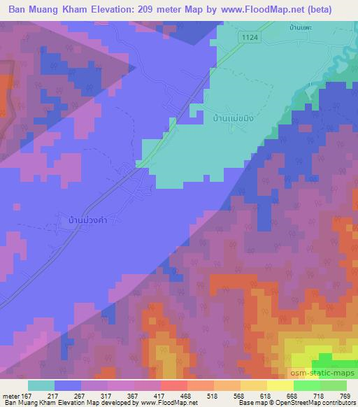 Ban Muang Kham,Thailand Elevation Map