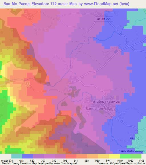 Ban Mo Paeng,Thailand Elevation Map
