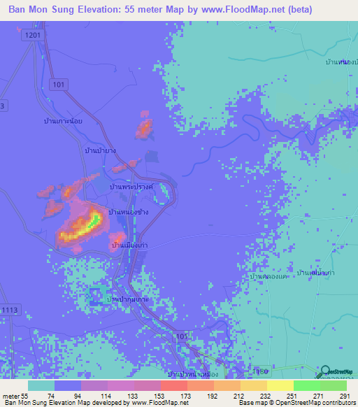 Ban Mon Sung,Thailand Elevation Map