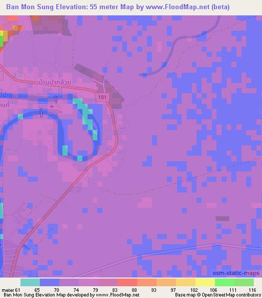Ban Mon Sung,Thailand Elevation Map