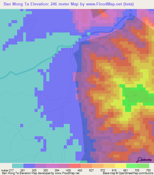 Ban Mong Ta,Thailand Elevation Map