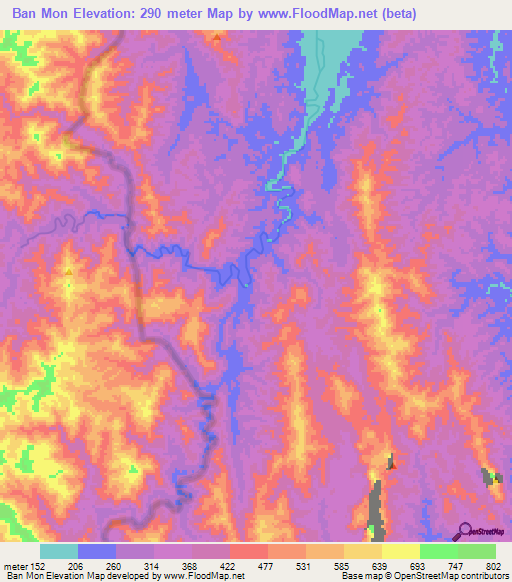 Ban Mon,Thailand Elevation Map