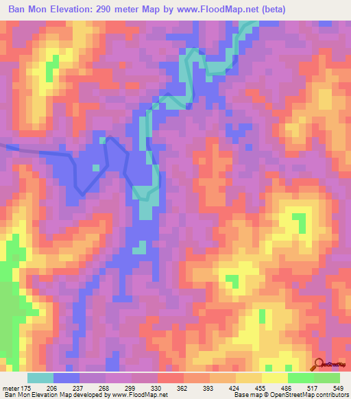 Ban Mon,Thailand Elevation Map