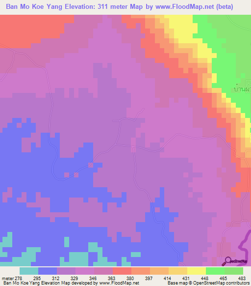 Ban Mo Koe Yang,Thailand Elevation Map