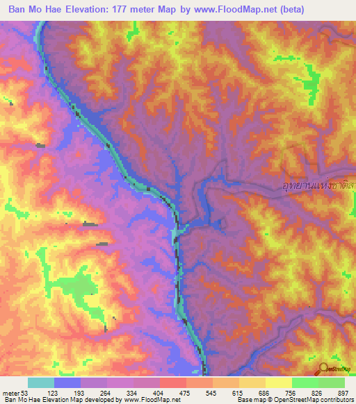Ban Mo Hae,Thailand Elevation Map