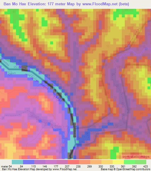 Ban Mo Hae,Thailand Elevation Map