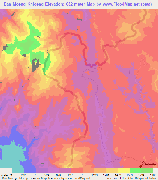 Ban Moeng Khloeng,Thailand Elevation Map