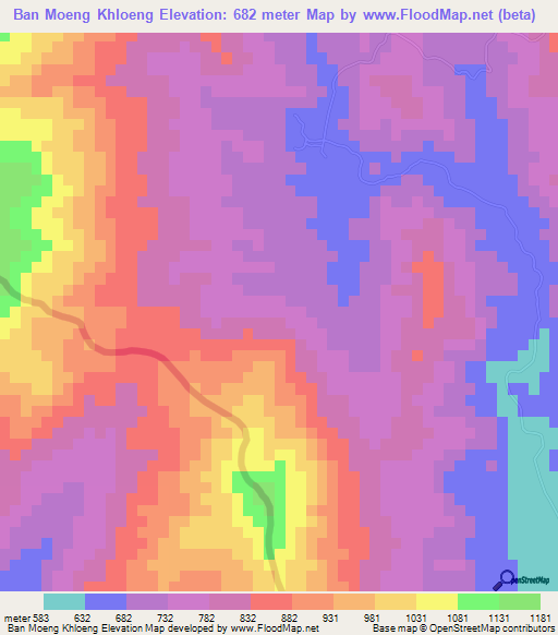 Ban Moeng Khloeng,Thailand Elevation Map