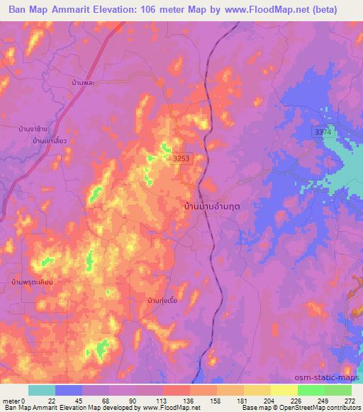 Ban Map Ammarit,Thailand Elevation Map