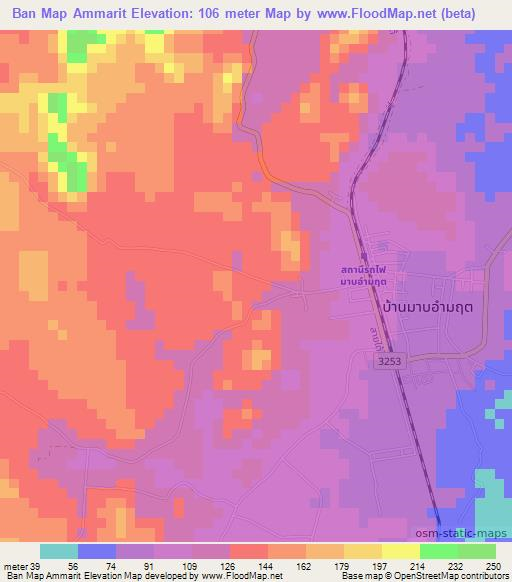 Ban Map Ammarit,Thailand Elevation Map