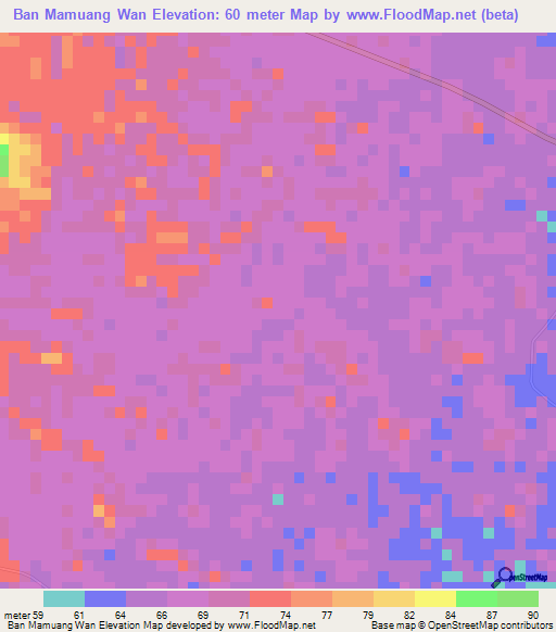 Ban Mamuang Wan,Thailand Elevation Map
