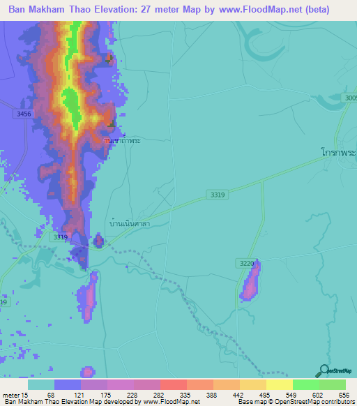 Ban Makham Thao,Thailand Elevation Map