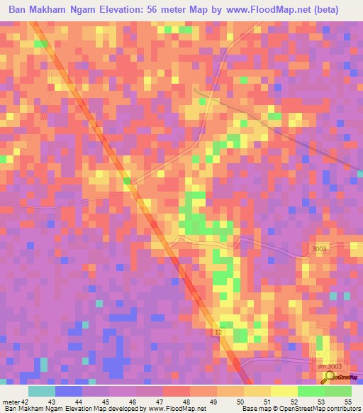 Ban Makham Ngam,Thailand Elevation Map