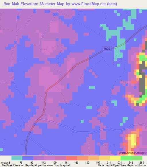 Ban Mak,Thailand Elevation Map