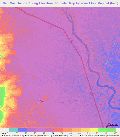 Ban Mai Thanon Khong,Thailand Elevation Map