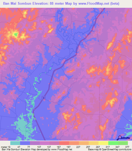 Ban Mai Sombun,Thailand Elevation Map
