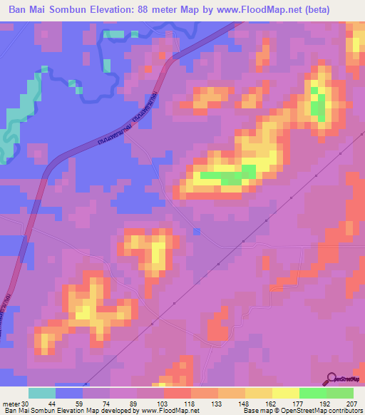 Ban Mai Sombun,Thailand Elevation Map