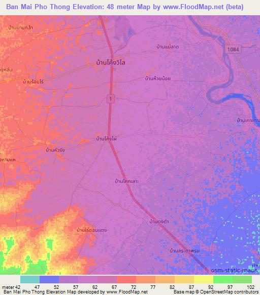 Ban Mai Pho Thong,Thailand Elevation Map