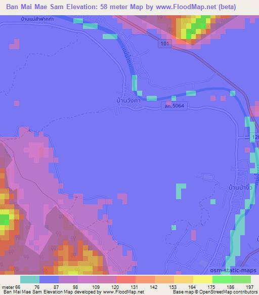 Ban Mai Mae Sam,Thailand Elevation Map