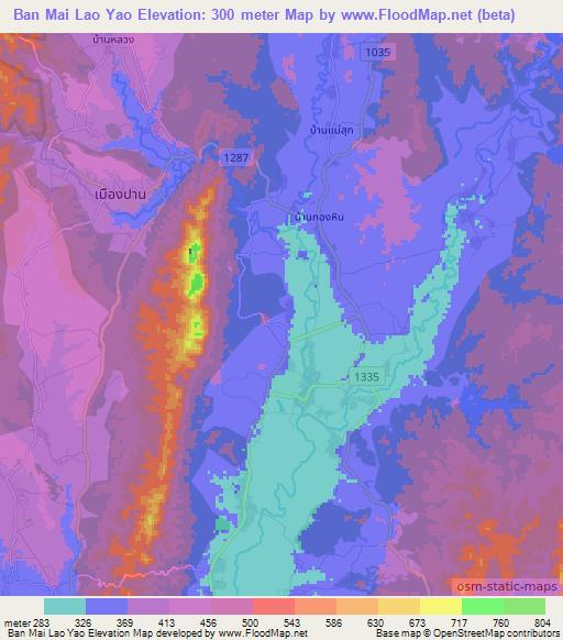 Ban Mai Lao Yao,Thailand Elevation Map