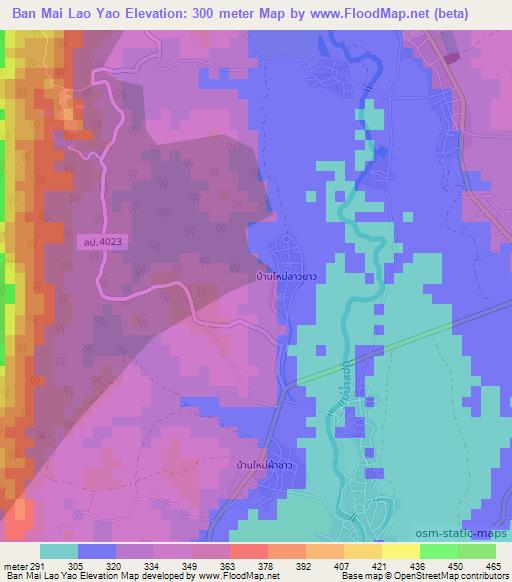 Ban Mai Lao Yao,Thailand Elevation Map