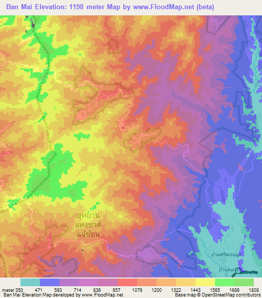 Ban Mai,Thailand Elevation Map