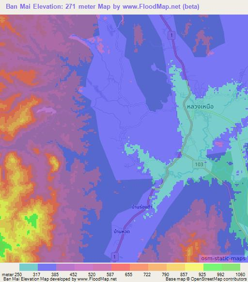 Ban Mai,Thailand Elevation Map