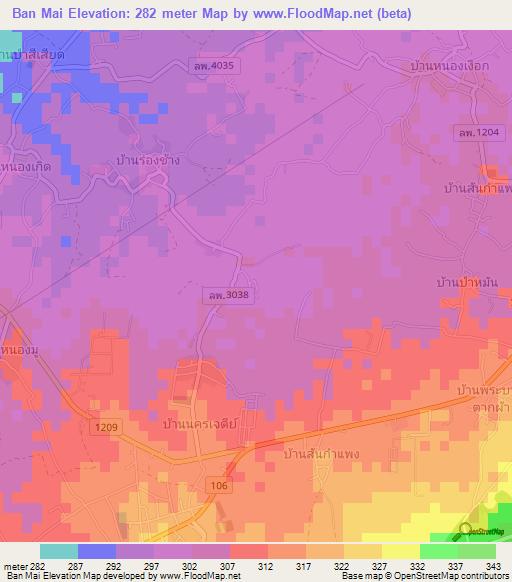Ban Mai,Thailand Elevation Map