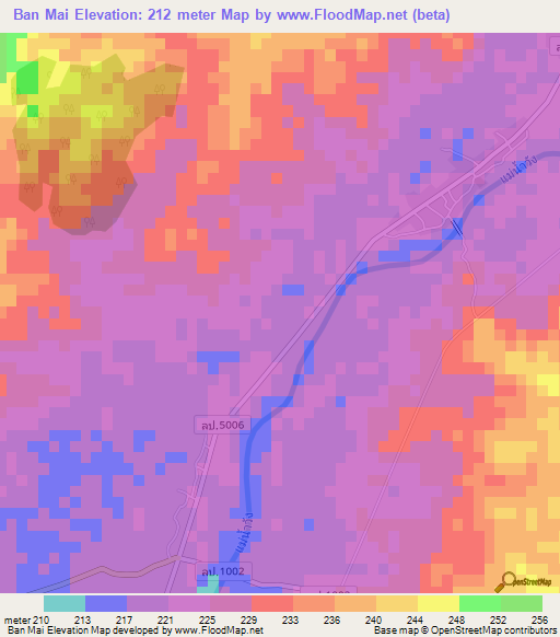 Ban Mai,Thailand Elevation Map