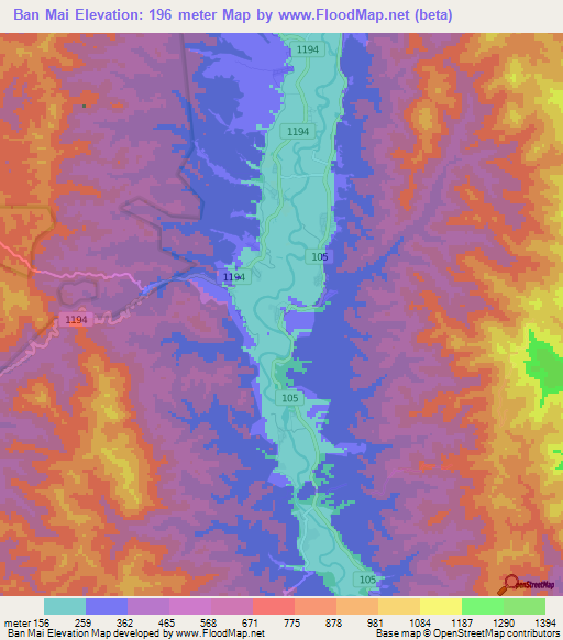 Ban Mai,Thailand Elevation Map