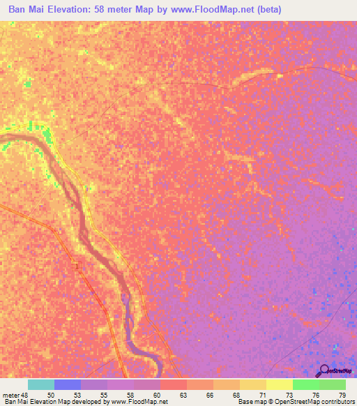 Ban Mai,Thailand Elevation Map