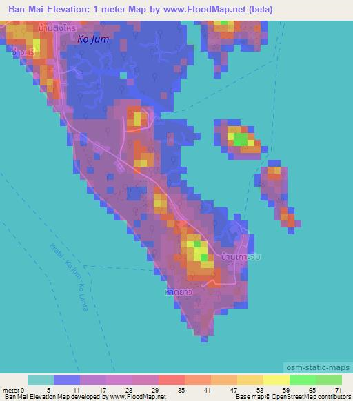 Ban Mai,Thailand Elevation Map