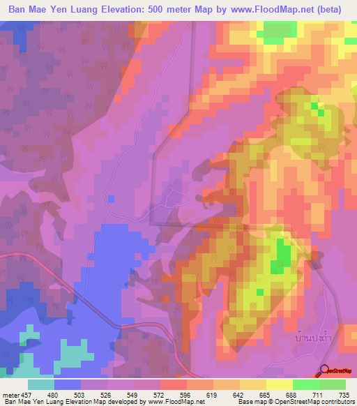 Ban Mae Yen Luang,Thailand Elevation Map
