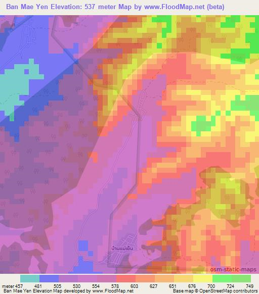Ban Mae Yen,Thailand Elevation Map