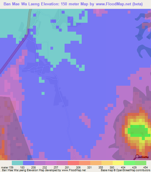 Ban Mae Wa Laeng,Thailand Elevation Map