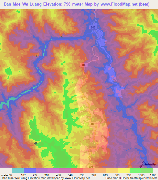 Ban Mae Wa Luang,Thailand Elevation Map