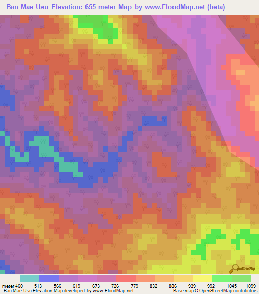 Ban Mae Usu,Thailand Elevation Map