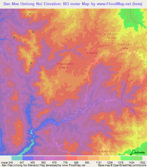 Ban Mae Umlong Noi,Thailand Elevation Map