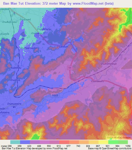 Ban Mae Tut,Thailand Elevation Map