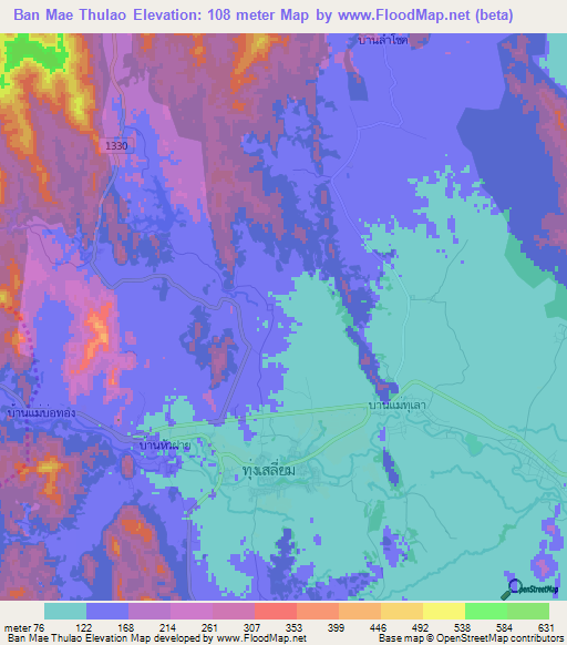 Ban Mae Thulao,Thailand Elevation Map
