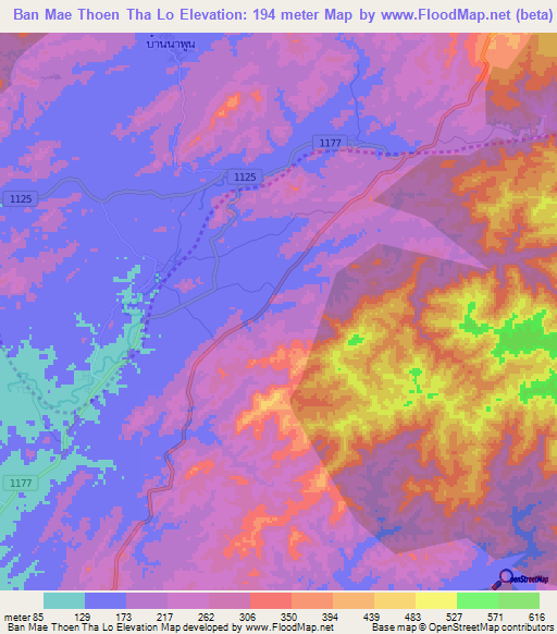 Ban Mae Thoen Tha Lo,Thailand Elevation Map