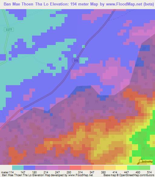 Ban Mae Thoen Tha Lo,Thailand Elevation Map