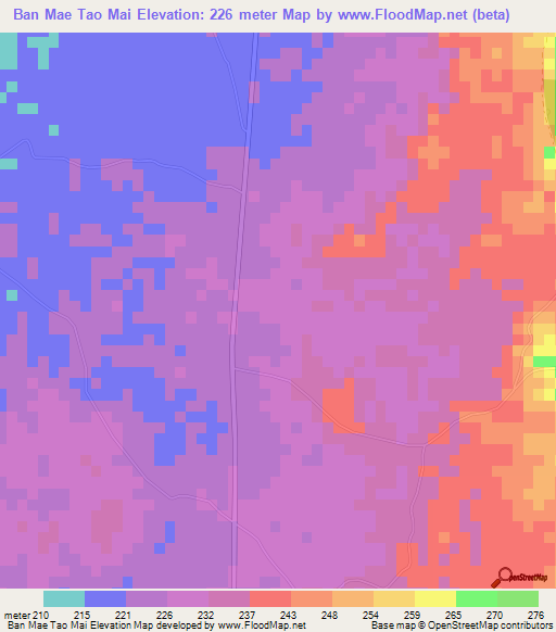 Ban Mae Tao Mai,Thailand Elevation Map